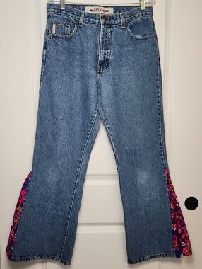 Vintage Nevada Bell Bottom Jeans with Floral Panel Size M
